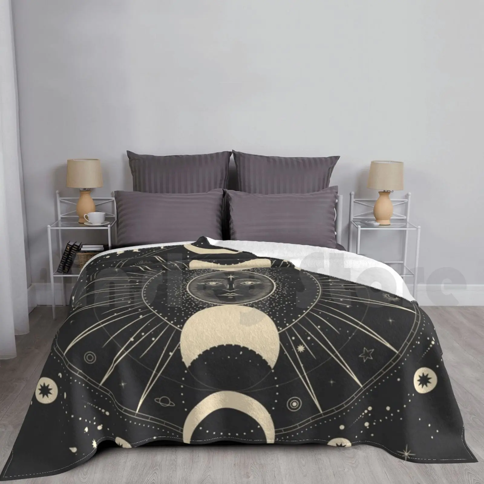 Blanket Mystical Moon Phase 1578 Astrology Zodiac Horoscope Moon Phase Celestial Black And