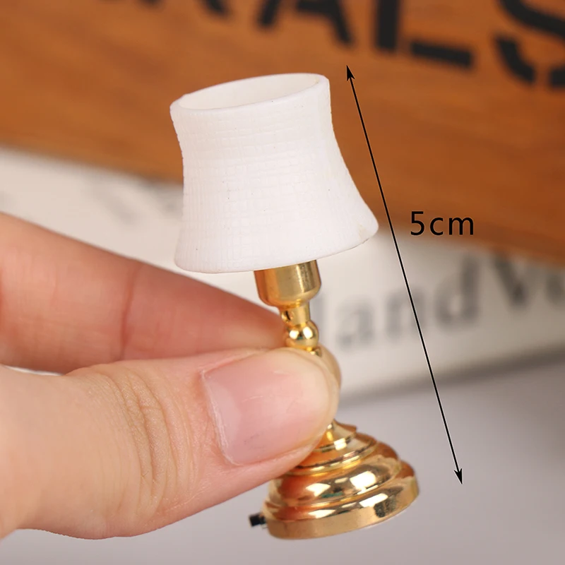 1:12 Dollhouse Miniature Table Lamp Led Lamp White Cover Desk Lamp Furniture Scene Toy Doll House Decor Dollhouse Accessories