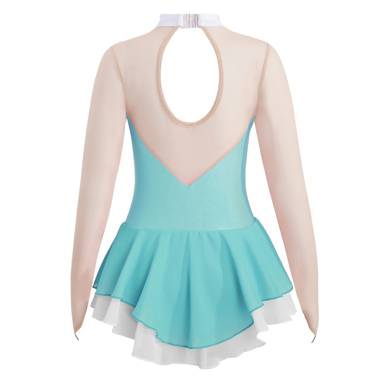 Kids Girls Floral Figure Ice Skating Dress Sequins Long Sleeve Gymnastics Leotard Dresses for Dancing Competiton Dance Costume