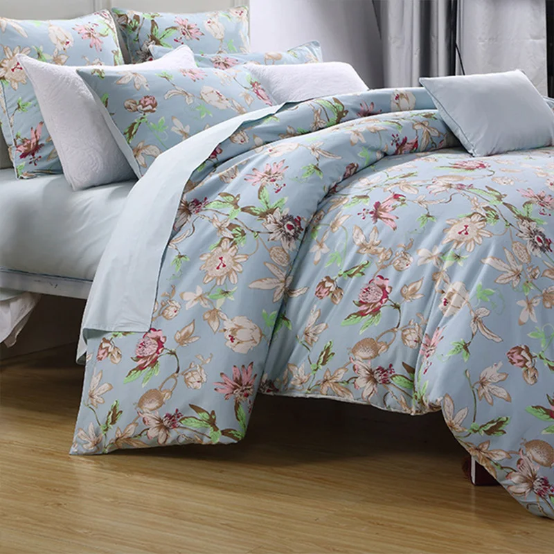 4 PCS Long-Staple Cotton Bedding Set Pastoral Flowers Plants Pattern Family Bedding Sets Quilt Cover Pillowcase Sheets Sets