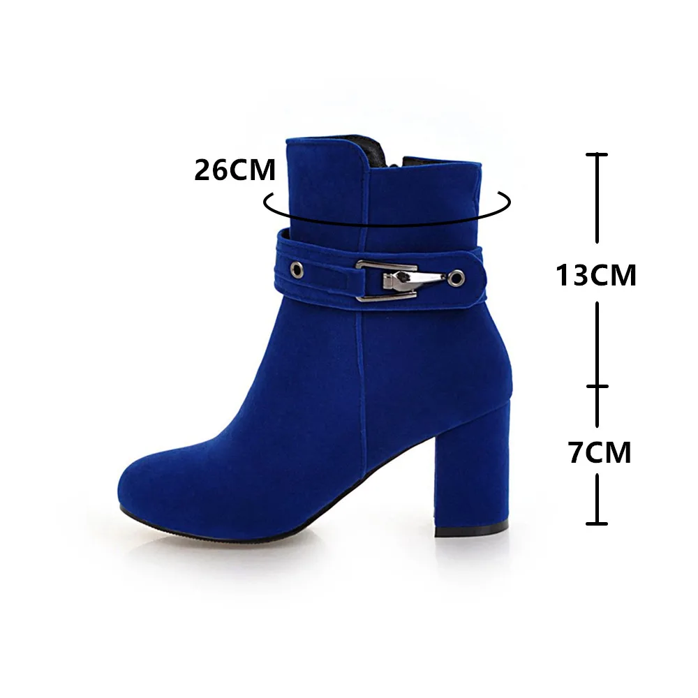 Large Size Round Toe Square Heel For Women Boots Fashion Buckle Ankle Boots Women Shoes Zipper Cheap High Heel Boots Woman 31-43