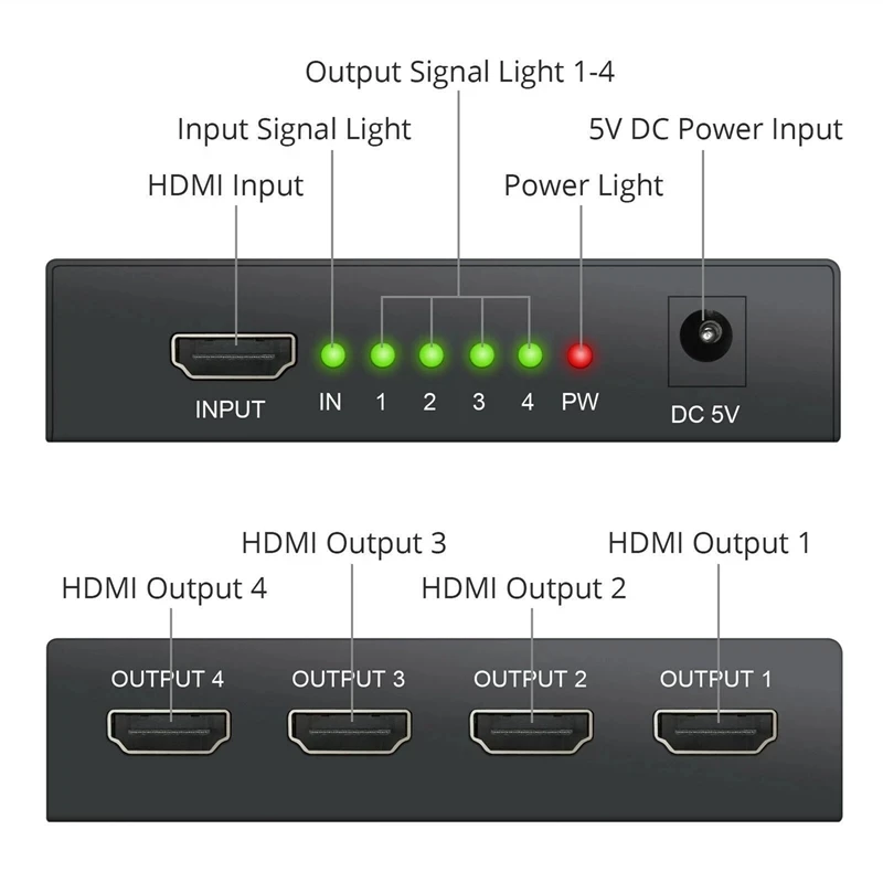 1ใน4 HDMI Splitter 1X4 HD-MI 1.4 Converter Amplifier HDCP 4K 1080P จอแสดงผลแบบ Dual,สำหรับ HDTV DVD PS3 Xbox