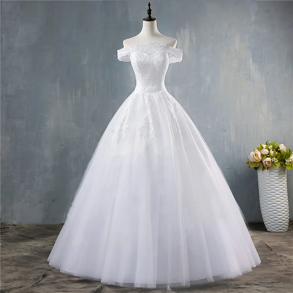 ZJ8150 Customized 2025 new White Ivory Off the Shoulder Women Gown Simple Princess Wedding Dresses for brides Lace