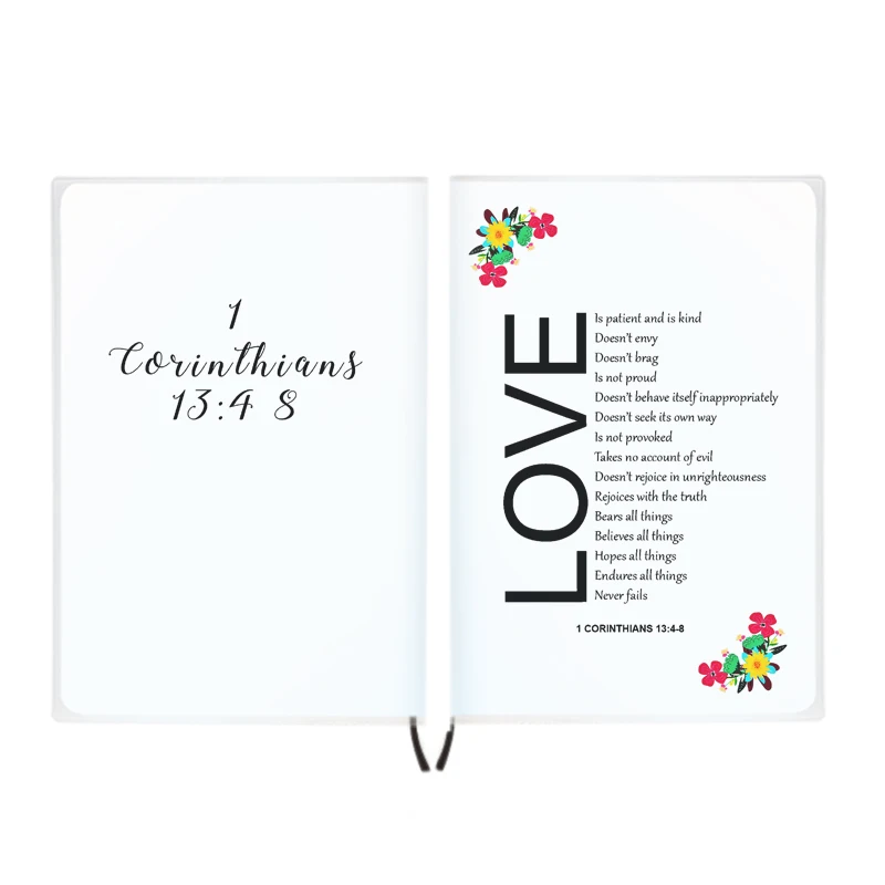 

1 Corinthians 13 4-8 Notebook Bible Verse Quote- Love Never Fails -Scripture Prayer School Note Book Cover- Love is Patient Kind