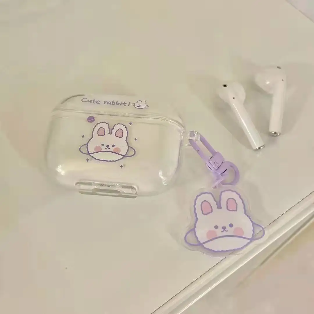 Kreskówka niedźwiedź królik przezroczysty przezroczysty miękkie silikonowe futerały dla Apple Airpods 1 2 Pro okładka Funda z pęku kluczy