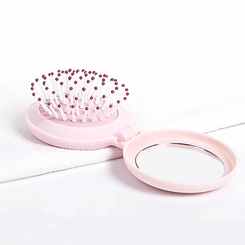 1 قطعة مشط للطي المحمولة الإبداعية وسادة هوائية مستديرة تدليك أمشاط ، سيدة النساء DIY بها بنفسك تصفيف الشعر مرآة مشط أدوات ماكياج