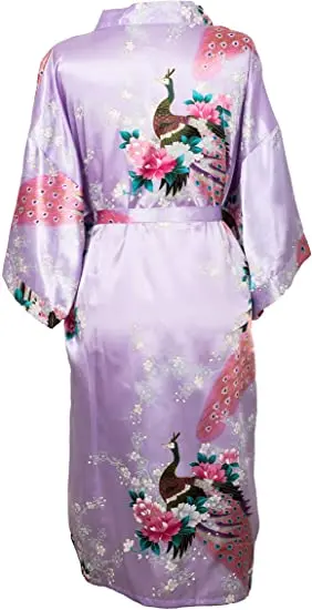 Satin Silk Women Wedding Bridemaid Robe Sexy Crane Print Bathrobe Short Long Kimono Night Gown Robe Fashion Dressing Gown Female