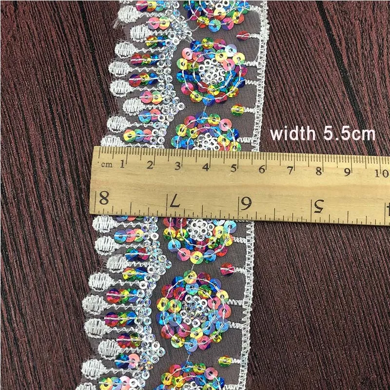 Ethnic Sequins Lace Trims Webbing Embroideried Lace Ribbons Fabric for Dress Bag DIY Sewing Accessories Clothing Decorative