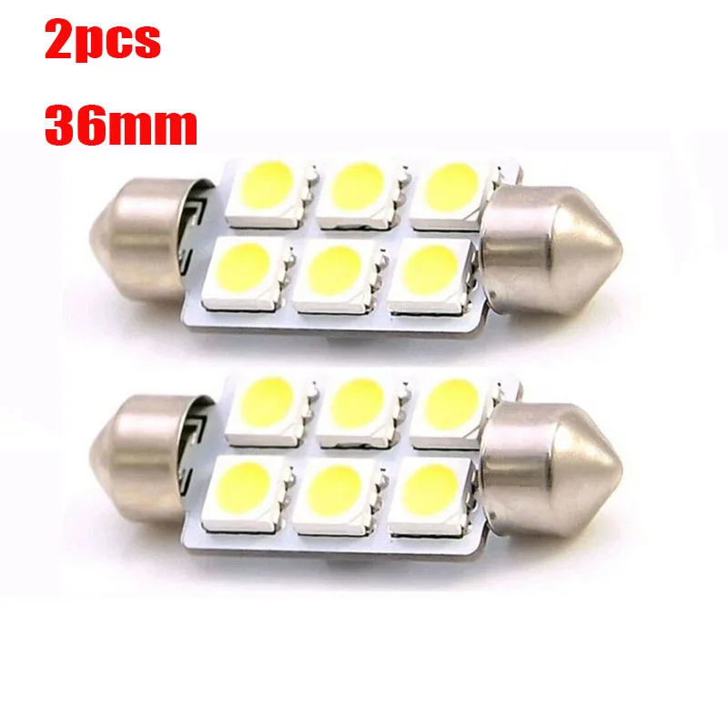 2pcs C5W 6 Led White Festoon Dome Light 5050 SMD LED Car Auto Interior Light Door Lamp 12V light Reading Lamp Map 36mm