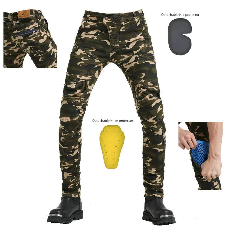 Mens Motorcycle Pants Camouflage Jeans Pantalon Moto Homme Racing Motocross Pants Motorpoof Protective Trousers Calça Masculina