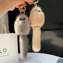 Luxury Real Mink Fur Keychain Soft Cute Fox Toys Women HandBag Ornament Pendant Car Key Ring Fox Tail Trinket Gifts Accessories