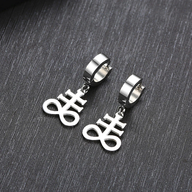 SATANIC CROSS BRIMSTONE EARRINGS INVERTED LEVIATHAN CROSS SATANIC JEWELRY BRIMSTONE SATAN OCCULT SULFUR  SYMBOL