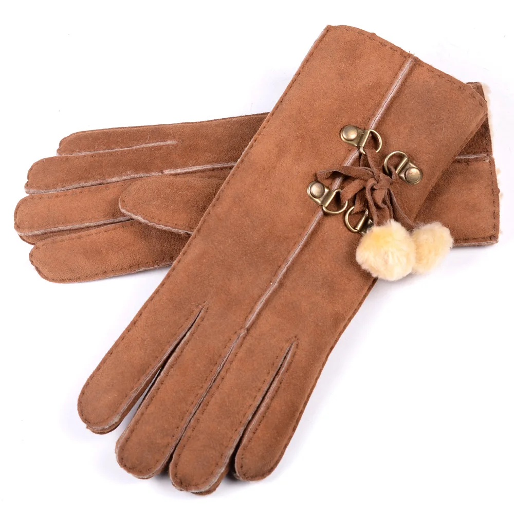 Women\'s Ladies 100% Genuine Fur Shearling Real Leather Sheepskin Thicker Winter Warm Short Gloves