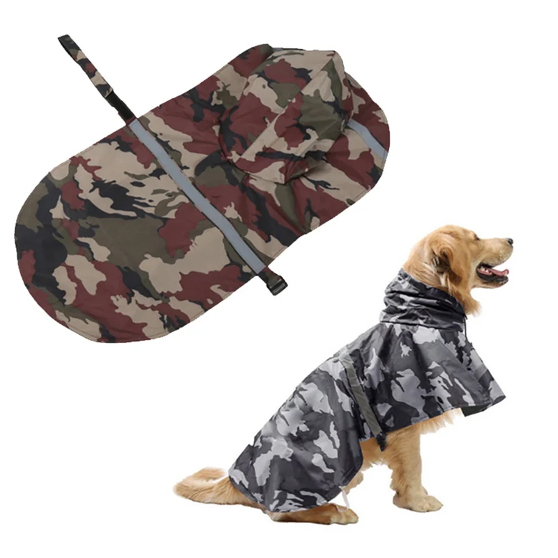 

Camouflage Large Dog Raincoat Waterproof snow big Dog Clothes Coat Rain Jacket Reflective Medium dog poncho with Traction hole