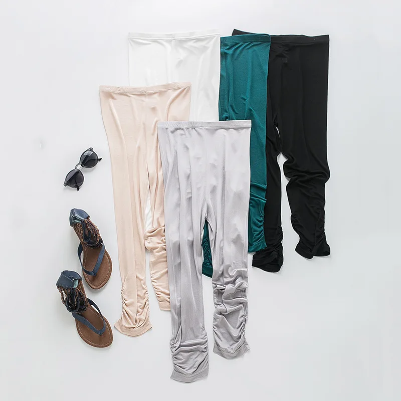 

Birdsky OR-23, Women leggings, 3/4 capri pants, pencil trousers calf length pants, 70% viscose 30% mulberry silk, 5 colors.