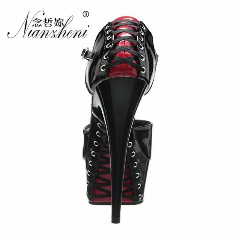 15CM High Stripper Heeled Thick Platform Sandals Mixed Colors Big Size Fetish 6 Inches Nightclub Pole Dance Shoes Gothic PeepToe