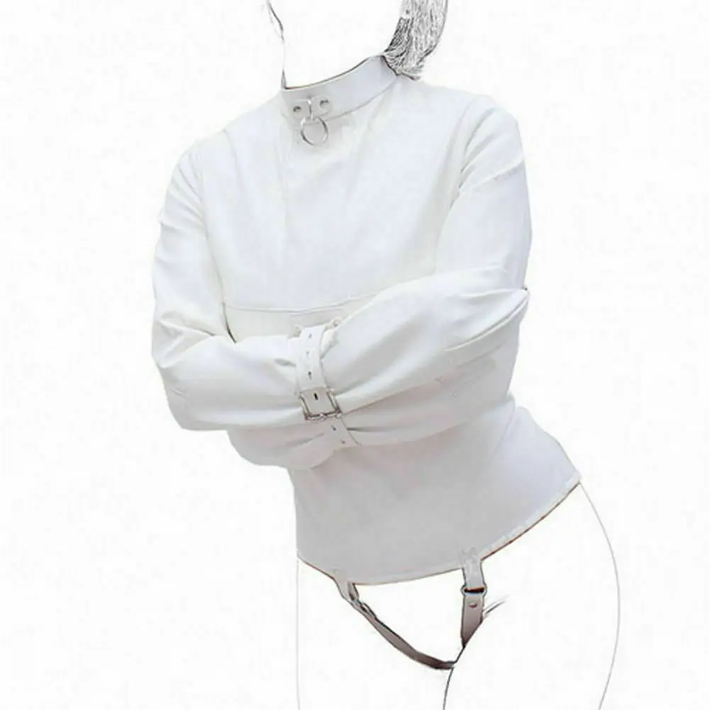 White Asylum Straight Jacket Costume S/M L/XL BODY HARNESS Restraint Armbinder