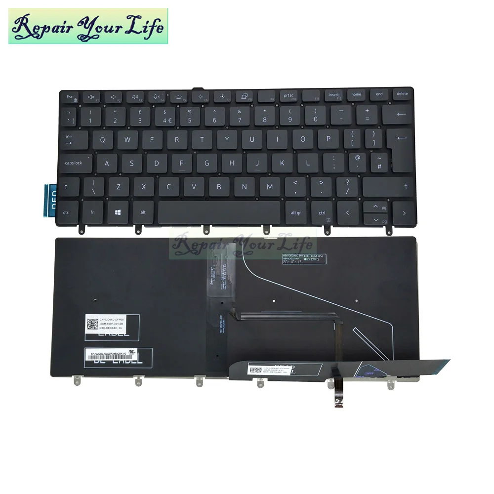 UK Laptop backlit Keyboard for Dell 0JD64D JD64D NSK-DEDABC GB British Pc notebook keyboards with backlight original replacement