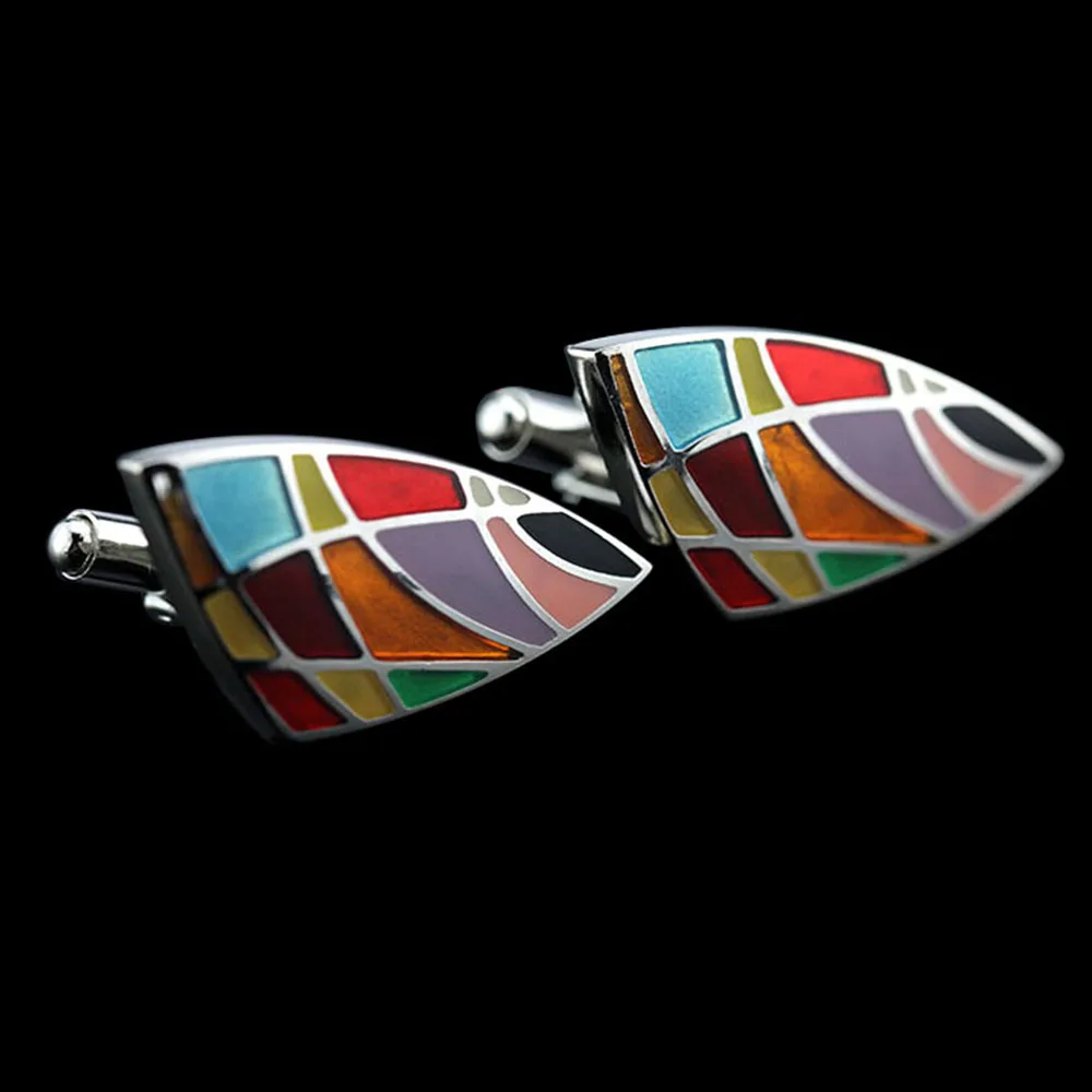 Colorful Triangle Shape Cuff Links Button High Quality Men's Classic Cufflinks Formal Business Wedding Shirt Jewelry Gift