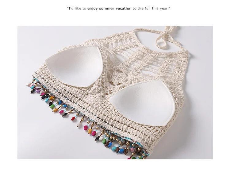 summer holiday beach camis lady sexy tassels crochet camisole women sexy tassels bikini camis female crochet halter bikini tops