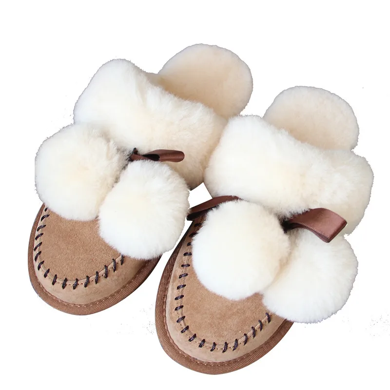 2022 Natural Sheepskin Fur Slippers Fashion Female Winter Slippers Women Warm Indoor Slippers Soft Wool Lady Home Slippers