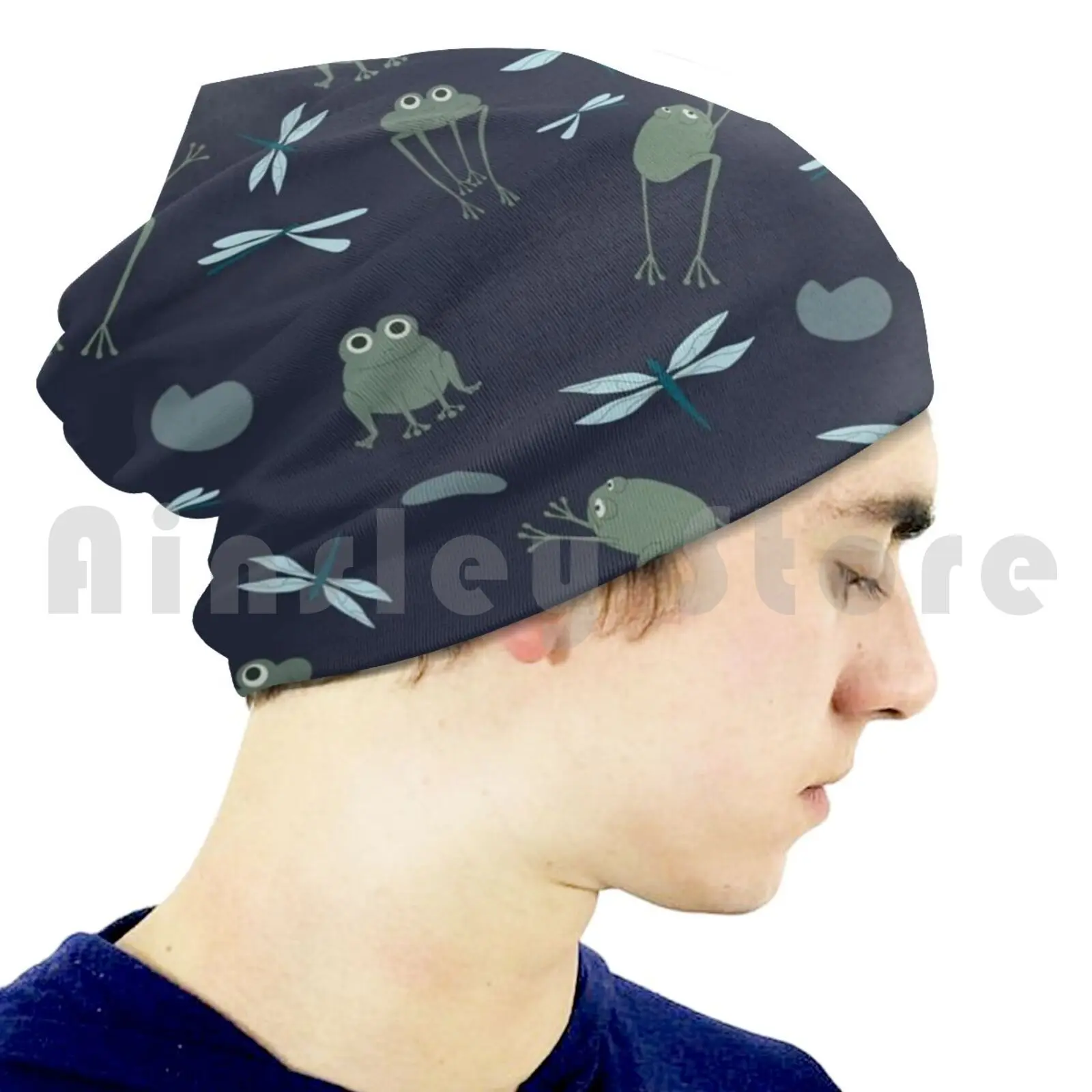 Frog Pond Beanies Pullover Cap Comfortable Frog Frogs Frog Pattern Pattern Pond Dragonfly Lily Dragonflies Lily Pads