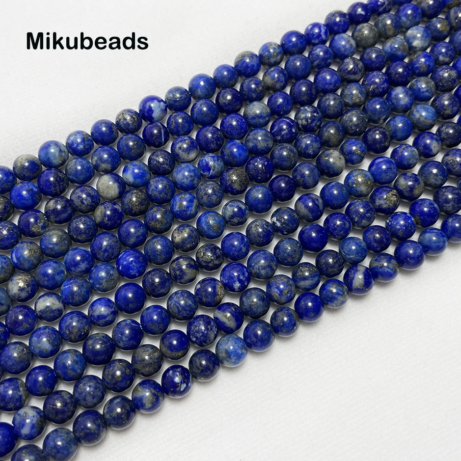 Natural Lapis Lazuli 6mm Smooth Round Stone Loose Beads For Jewelry Making DIY Bracelets Necklace Strands