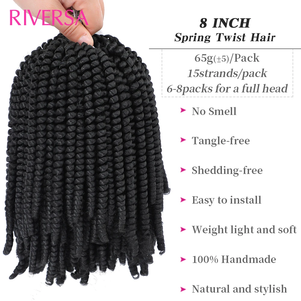 1-8แพ็คฤดูใบไม้ผลิ Twist Braiding Hair 8 "ฤดูใบไม้ผลิบิด Bomb Twist ผมเส้นใยสังเคราะห์ Fluffy Twist Crochet braids Dredlocks ผม