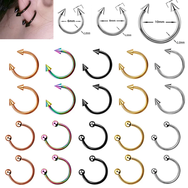 2Pcs 6-12mm Fashion stainless steel Horseshoe Fake Nose Ring C Clip BCR Septum Lip Piercing Falso Nose Rings Hoop For Women Men