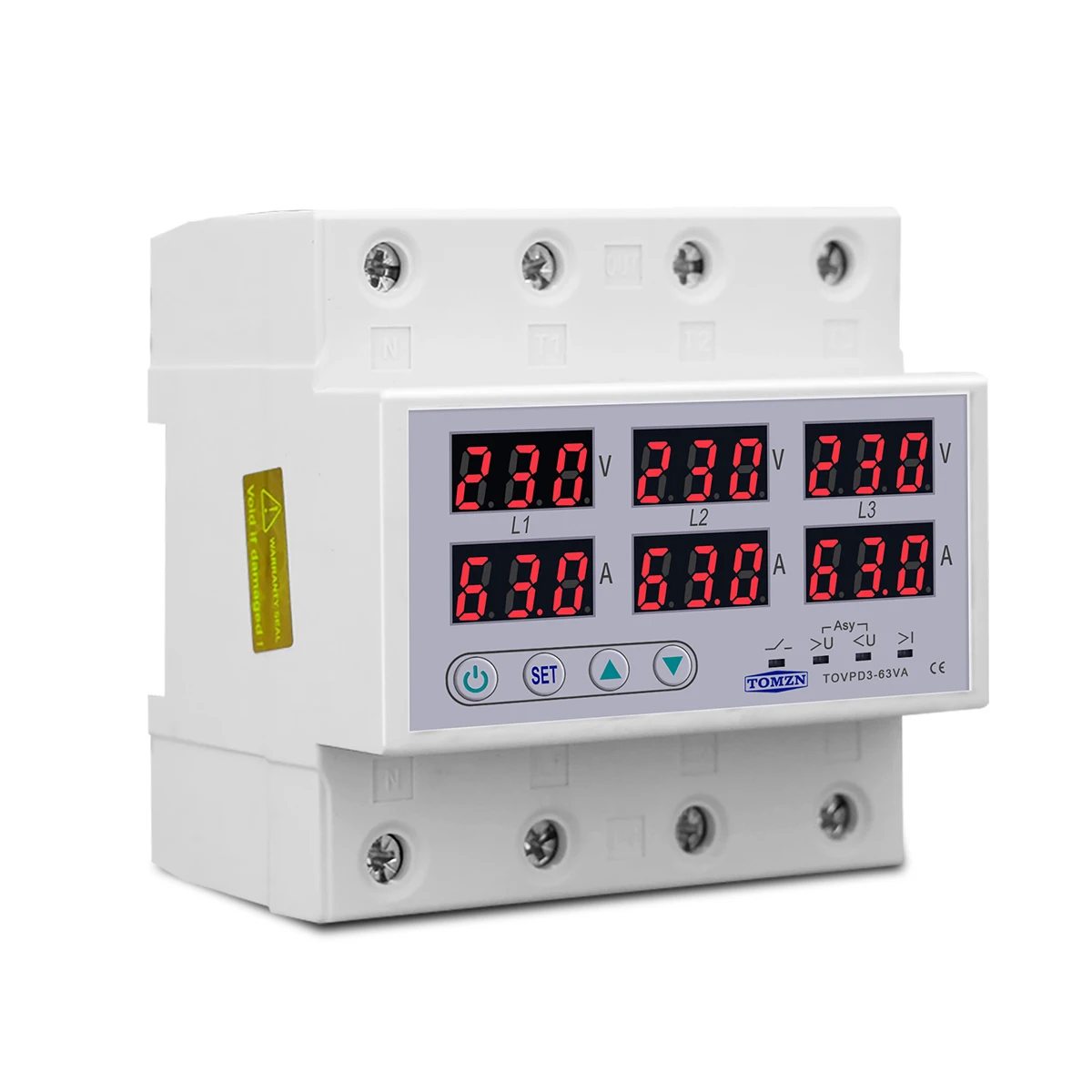 3 Phase 3P+N Din rail Voltmeter Ammeter adjustable Over and Under Voltage current limit protection Monitor Relays Protector