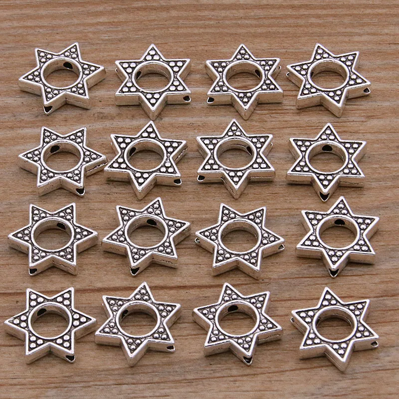 20Pcs 13X13MM Two-sided Six Pointed Star Small Hole Bead Natural Charms For DIY Necklace Bracelets Jewelry Handmade Making