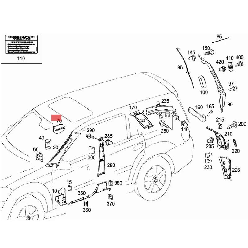 1646920022 Cover Plate B Pillar For Benz ML/GL/R 280 300 320 350 420 500 CDI 4MATIC