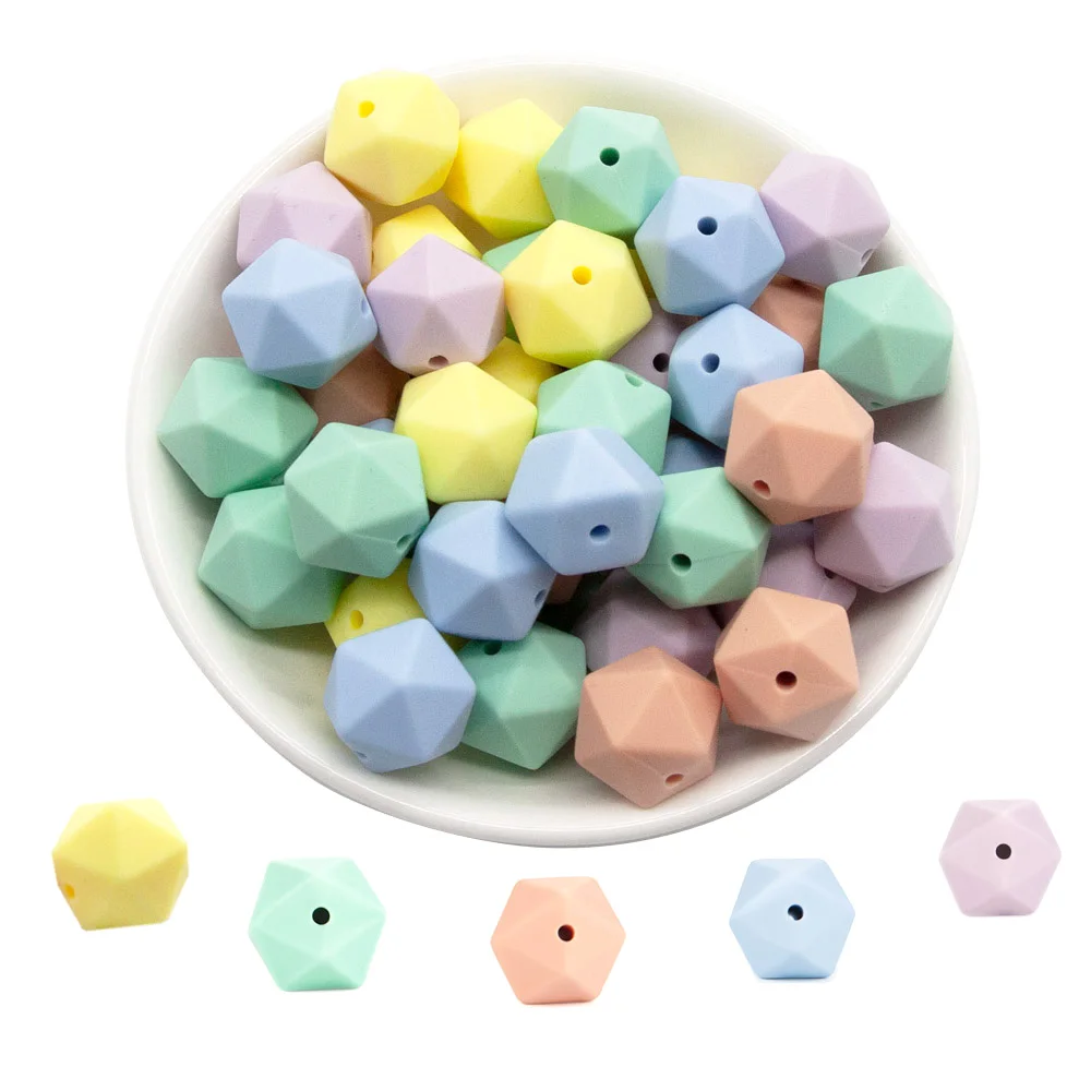 Cute-idea 10pcs 14/17mm Food Grade silicone icosahedron Beads colorful Polygon Baby Teether chewable toy Pacifier Chain DIY