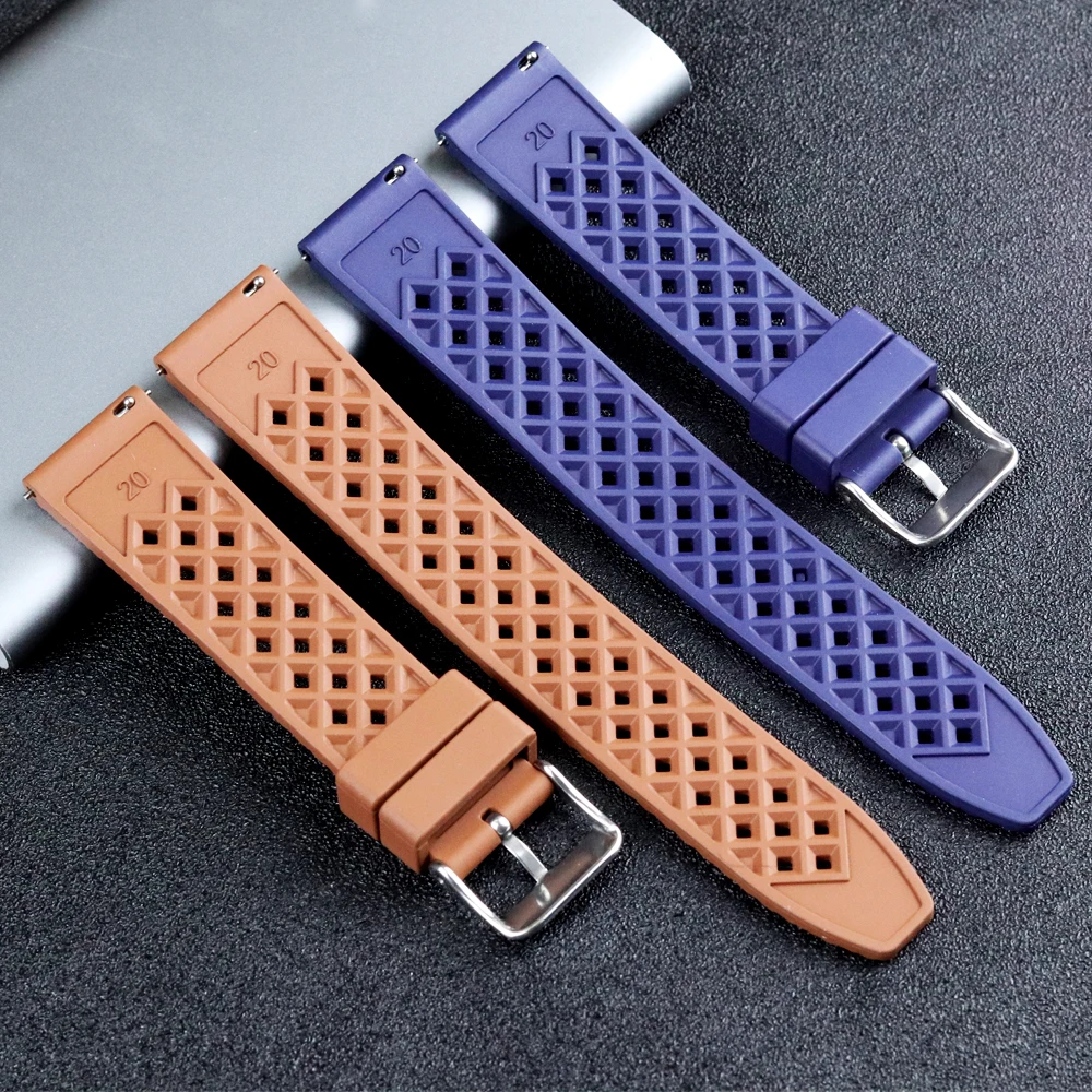 New Fluorine Rubber Watch Strap Three Dimensional Honeycomb Design Quick Release Watchband Watch Accessories For 18mm 20mm 22mm