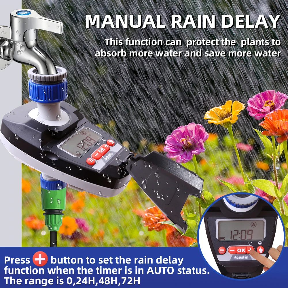 New Arrival Digital LCD Display Garden  Water Timer Irrigation Controller System with Rain Sensor Hole and Rain Delay #21087