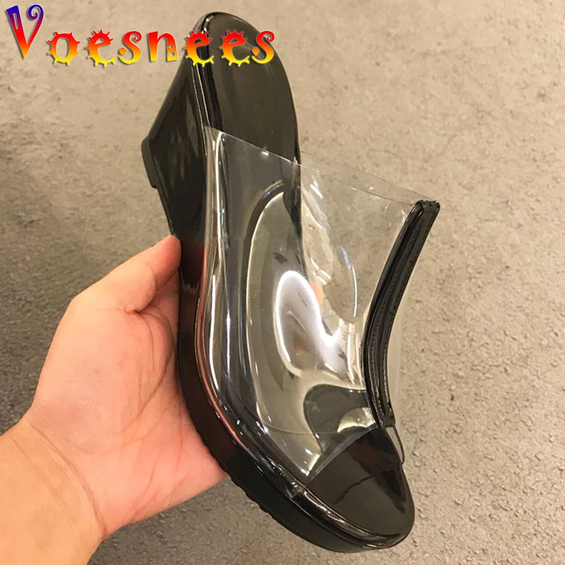 2021 New Woman Shoes Transparent Stitching Half surrounded Roman Slippers Wedges Platform Wearable Non-Slip Women Party Sandals