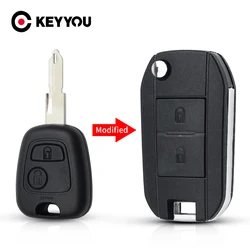 KEYYOU Modified Flip Folding Car Key Fob Shell For Peugeot 206 207 For Citroen C2 C3 Xsara Picasso Remote 2 Button Key Case