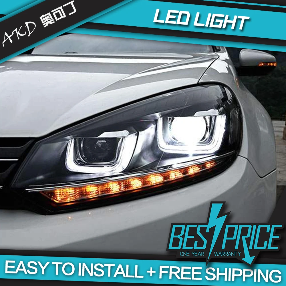 AKD Cars Styling Headlight For Golf 6 MK6 Headlights LED Running lights Bi-Xenon Beam Fog lights angel eyes Auto levels