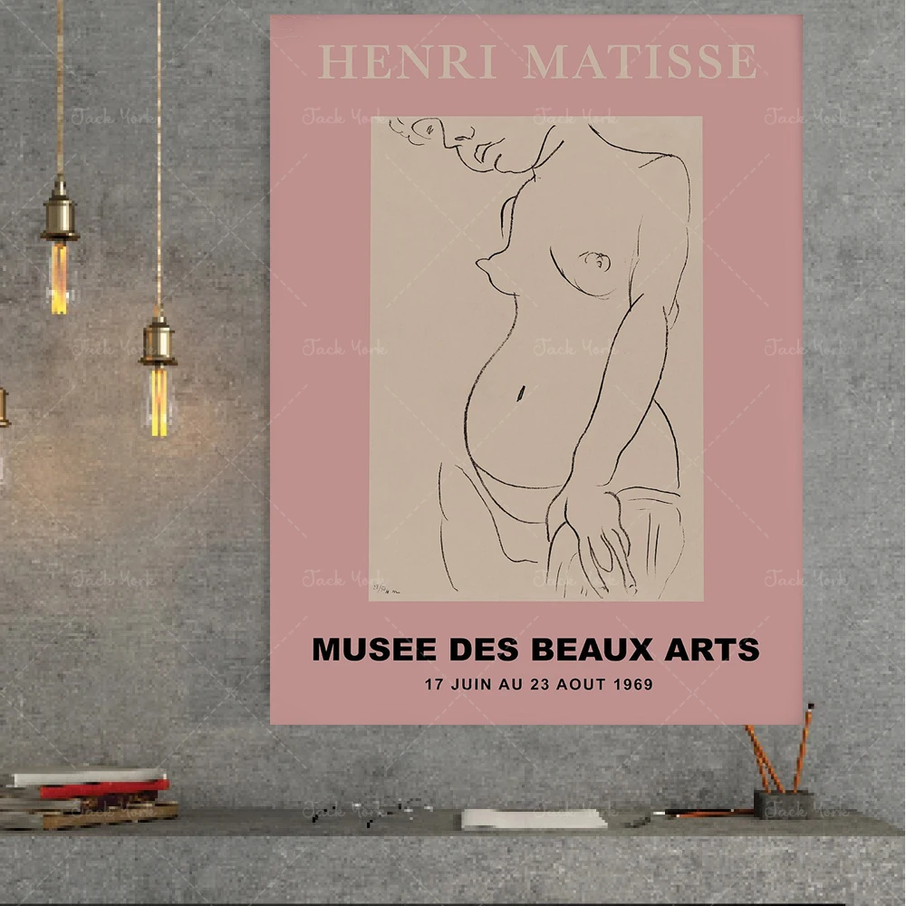 Matisse Art Print 2 | Pink Museum poster abstract artwork Henri Matisse modern Poster | Matisse exhibition poster line art pink