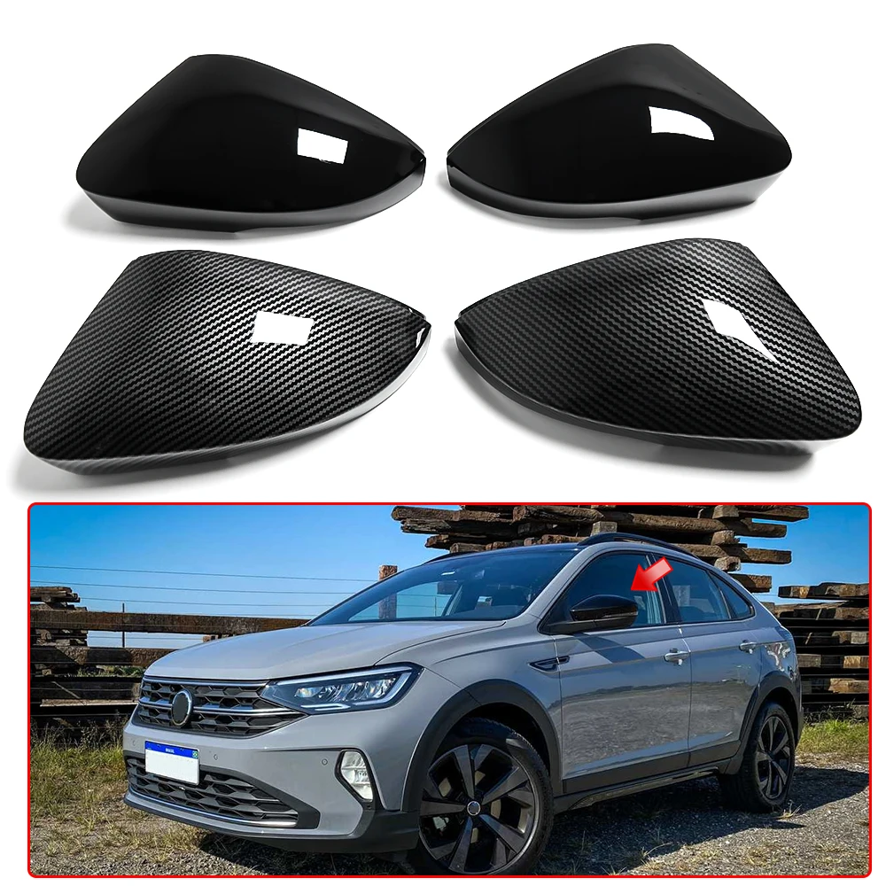 Carbon Look Rear View Side Wing Rearview Mirror Caps Cover For Volkswagen VW Nivus 2020 2021(without side assist hole)