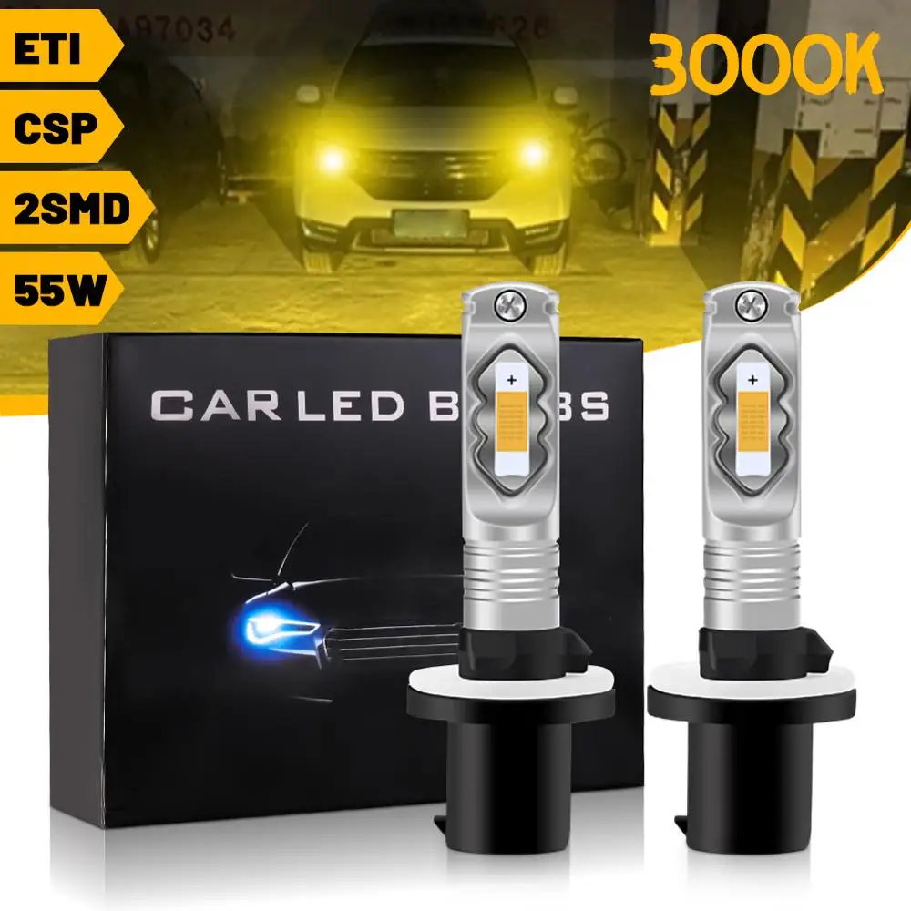 2x H4 LED H7 H11 H8 9006 HB3 H3 H1 HB4 CSP Auto Car Headlight High Low Beam Bulb Super Bright Yellow Light Mini Automobile Lamp