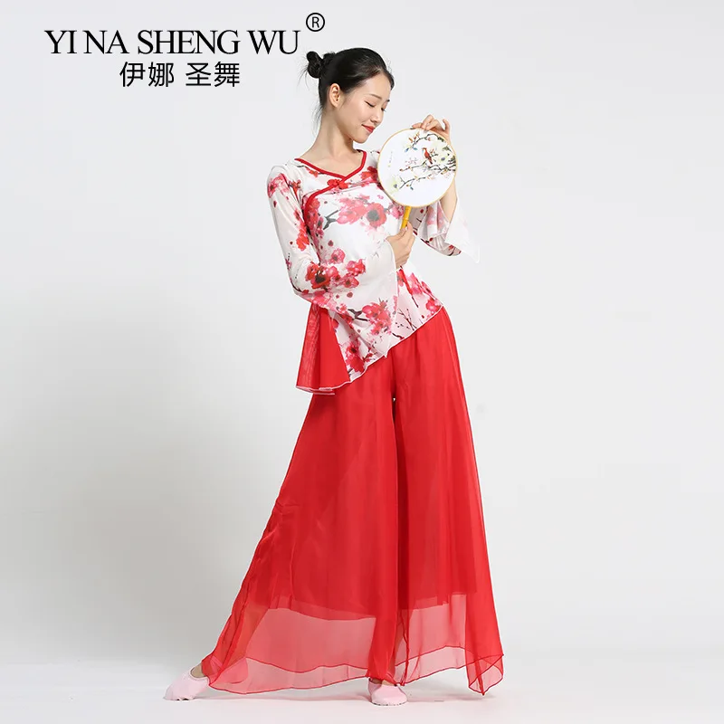 

Classical Dance Clothing Body Rhyme Practice Clothes Gauze Clothing Art Test Trumpet Sleeve Plum Blossom Elegant National Top