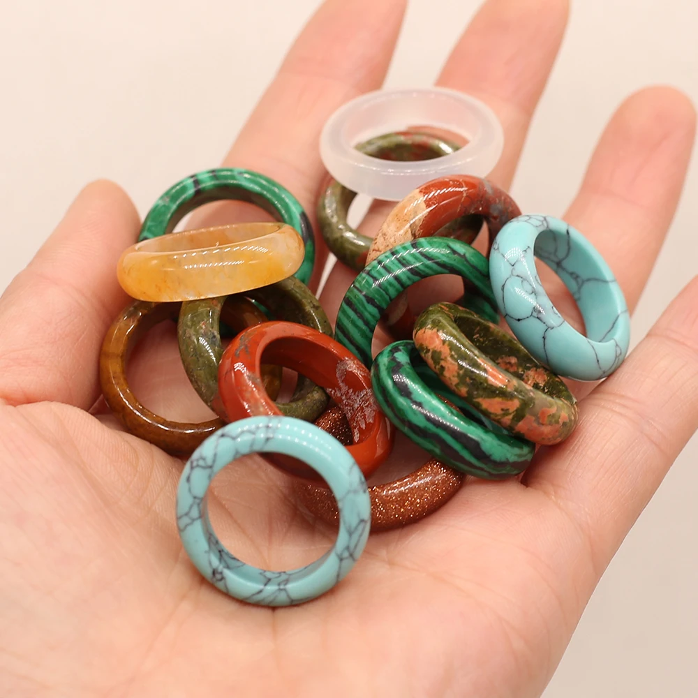1PC Random Style Natural Stone Gem Ring Couple Religious Agate Quartz Crystal  Making Necklace Bracelet Width 6mm