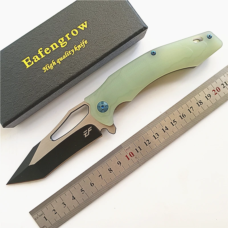 Eafengrow EF915 Outdoor Camping Folding Knife Jade G10 Handle D2 Blade Flipper EDC Hunting Utility Survival Knife