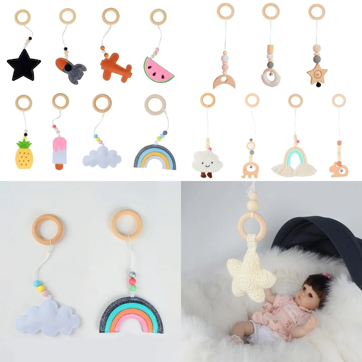 

1pcs Baby Gym Frame Pendant Beech Wooden Ring Teether Rattle Infants Newborn Teething Nursing Molar Toys Shower Gifts Room Decor