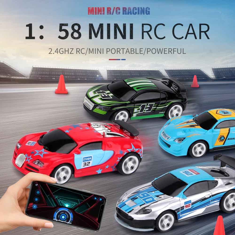 MINI voiture RC télécommandée 1:58, voiture de course à piles, canettes en PVC, Machine à dérive, Buggy, Bluetooth, jouet radiocommandé pour enfant