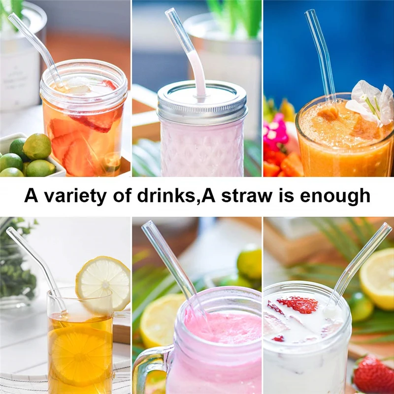 

4Pcs Glass Straws Reusable Drinking Glass Tube Eco-friendly With Cleaning Brush Events Party Favors Supply
