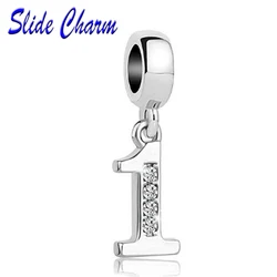 Lucky Number 1 Charms Dangle Crystal Charms Beads Fit Luxury brand Charm Bracelet Women Jewelry Holiday Gifts,