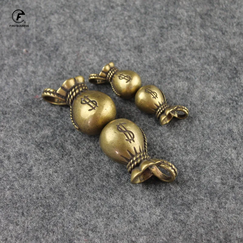 Vintage Copper Lucky Dollars Money Bag Figurines Ornaments Desk Decorations Handmade Brass Car Key Ring Pendant Home Decor Craft