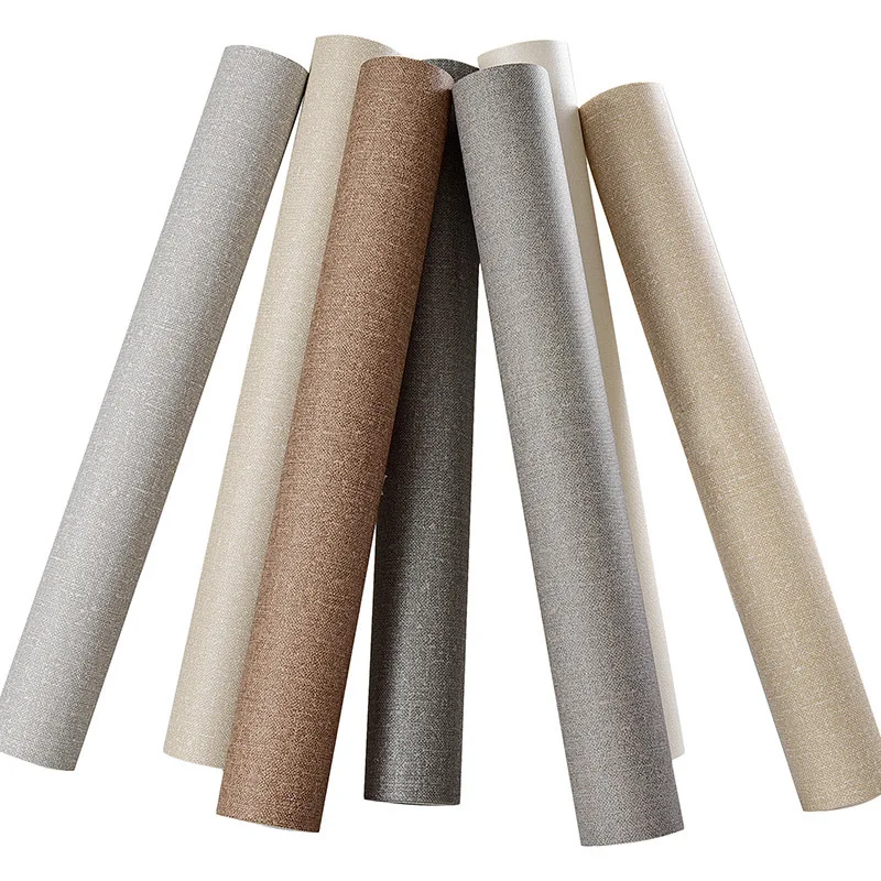 

Waterproof Solid Color Wallpapers Modern Linen Textured Wall Paper Roll Grey Beige Yellow Khaki Wallpaper Vinyl Bedroom Walls